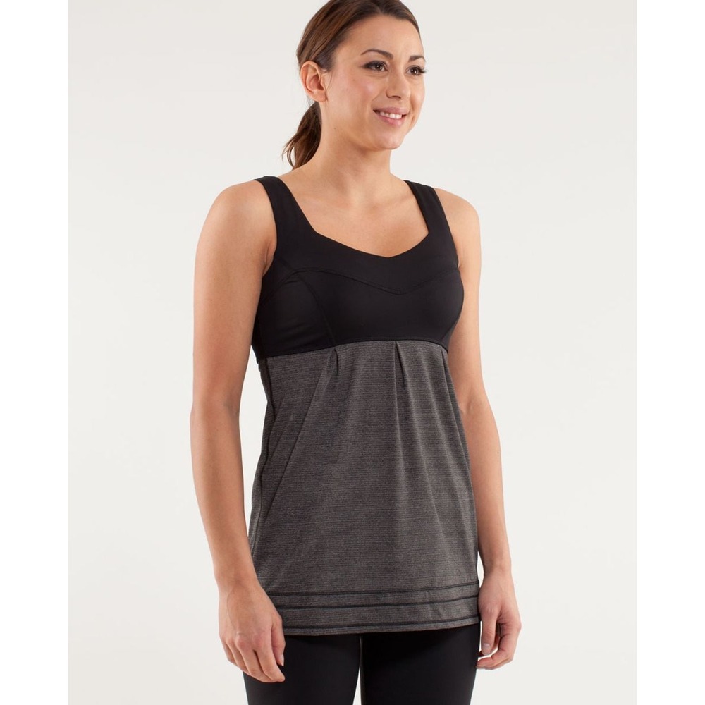 Lululemon No Limits Tank Top Black Heathered Coal Pleated Cinch Hem Size‎ 6